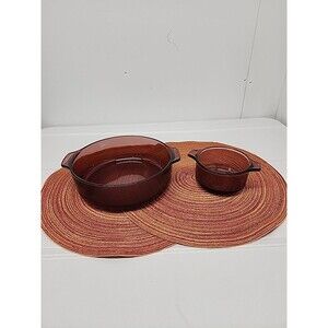 Vintage Pyr-O-Rey Amethyst/Cranberry Casseroles Set Of 2 No Lids Made In Mexico